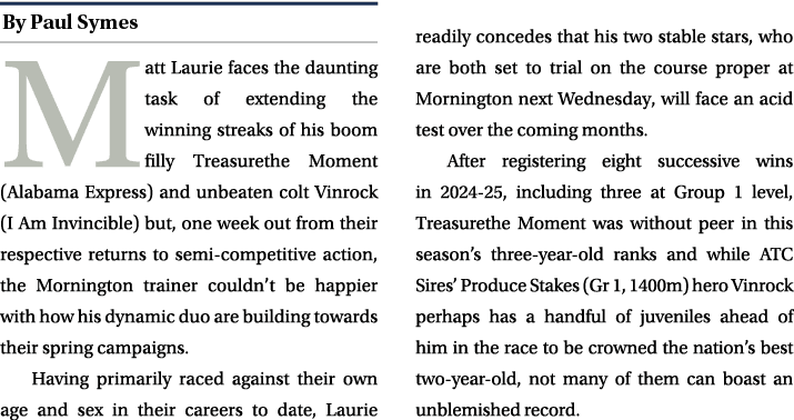 ￼ Matt Laurie faces the daunting task of extending the winning streaks of his boom filly Treasurethe Moment (Alabama ...