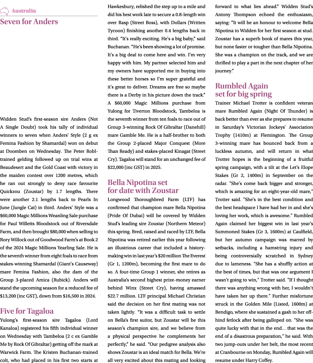 ￼ Seven for Anders Widden Stud’s first season sire Anders (Not A Single Doubt) took his tally of individual winners t...