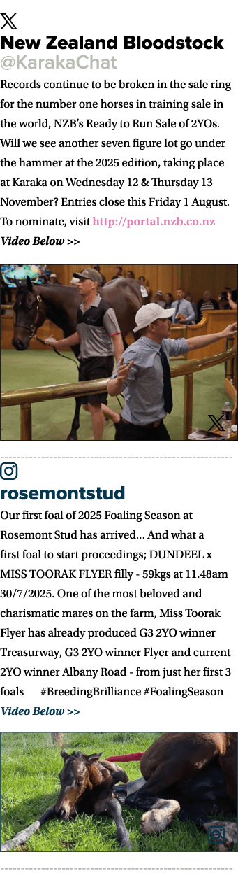 ￼ New Zealand Bloodstock @KarakaChat Records continue to be broken in the sale ring for the number one horses in trai...