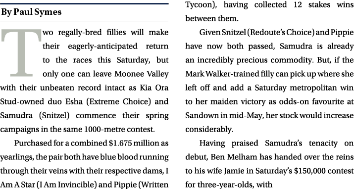 ￼ Two regally bred fillies will make their eagerly anticipated return to the races this Saturday, but only one can le...