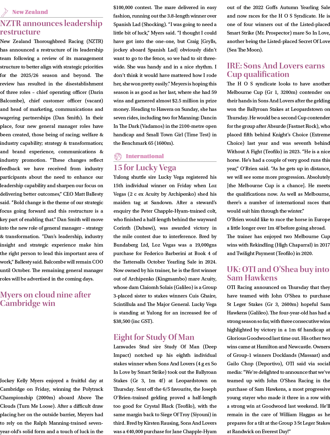 ￼ NZTR announces leadership restructure New Zealand Thoroughbred Racing (NZTR) has announced a restructure of its lea...