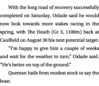 With the long road of recovery successfully completed on Saturday, Oxlade said he would now look towards more stakes ...