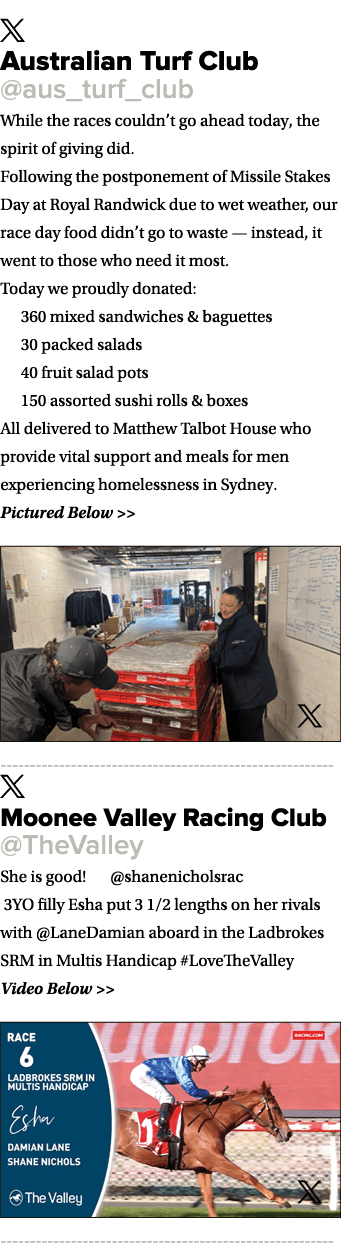 ￼ Australian Turf Club @aus_turf_club While the races couldn’t go ahead today, the spirit of giving did. ❤️ Following...