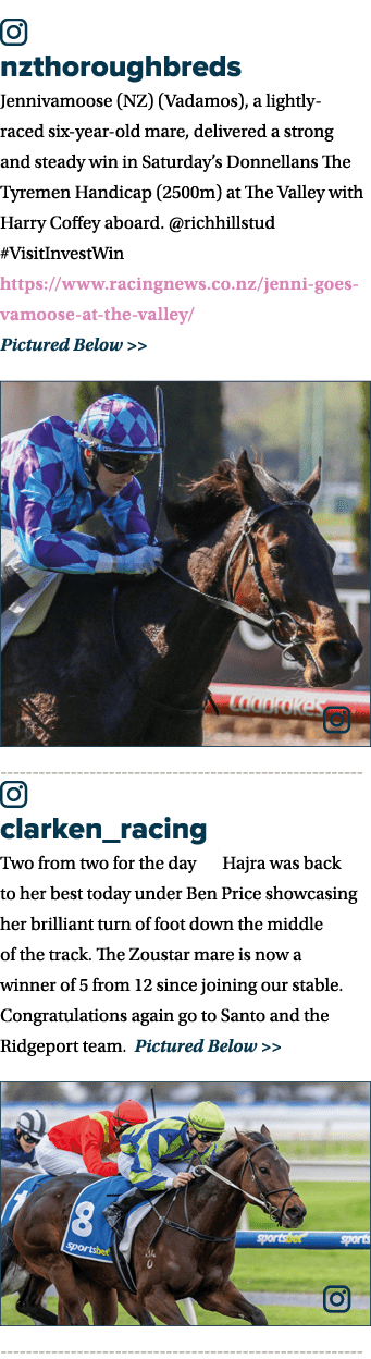 ￼ nzthoroughbreds Jennivamoose (NZ) (Vadamos), a lightly raced six year old mare, delivered a strong and steady win i...