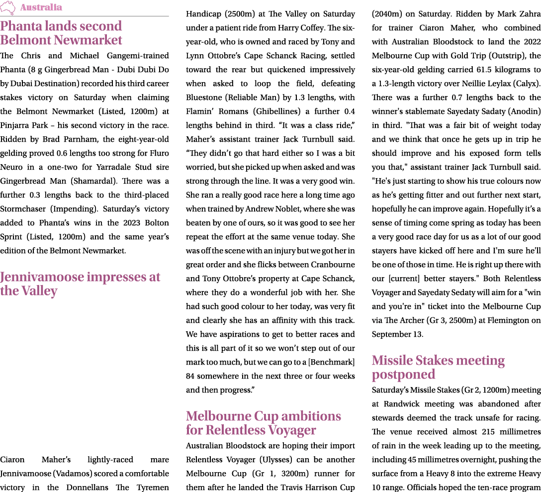 ￼ Phanta lands second Belmont Newmarket The Chris and Michael Gangemi trained Phanta (8 g Gingerbread Man Dubi Dubi D...