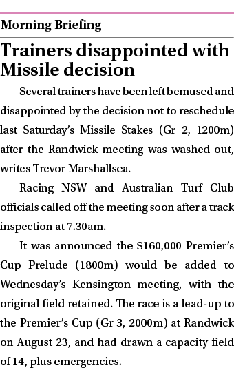  ￼ Trainers disappointed with Missile decision Several trainers have been left bemused and disappointed by the decisi...