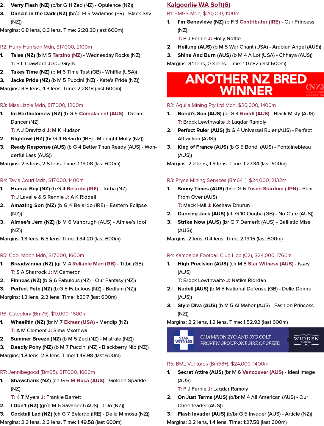 2. Verry Flash (NZ) (b/br G 11 Zed (NZ) Opulence (NZ)) 3. Dancin in the Dark (NZ) (br/bl H 5 Vadamos (FR) Black Sav (...