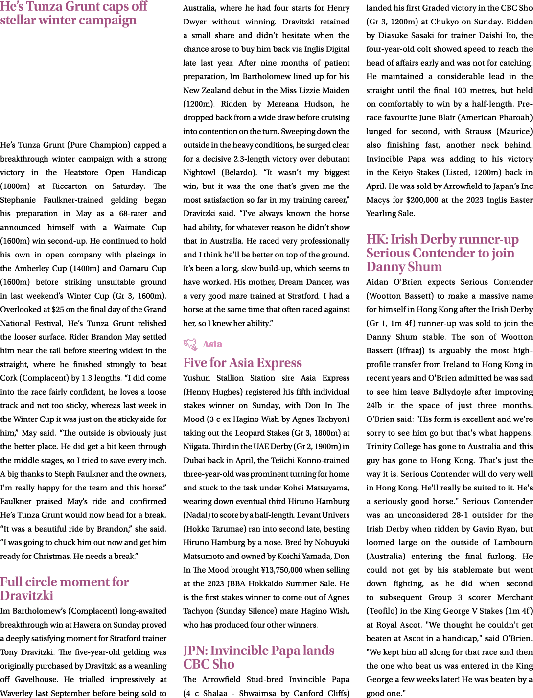 He’s Tunza Grunt caps off stellar winter campaign He’s Tunza Grunt (Pure Champion) capped a breakthrough winter campa...