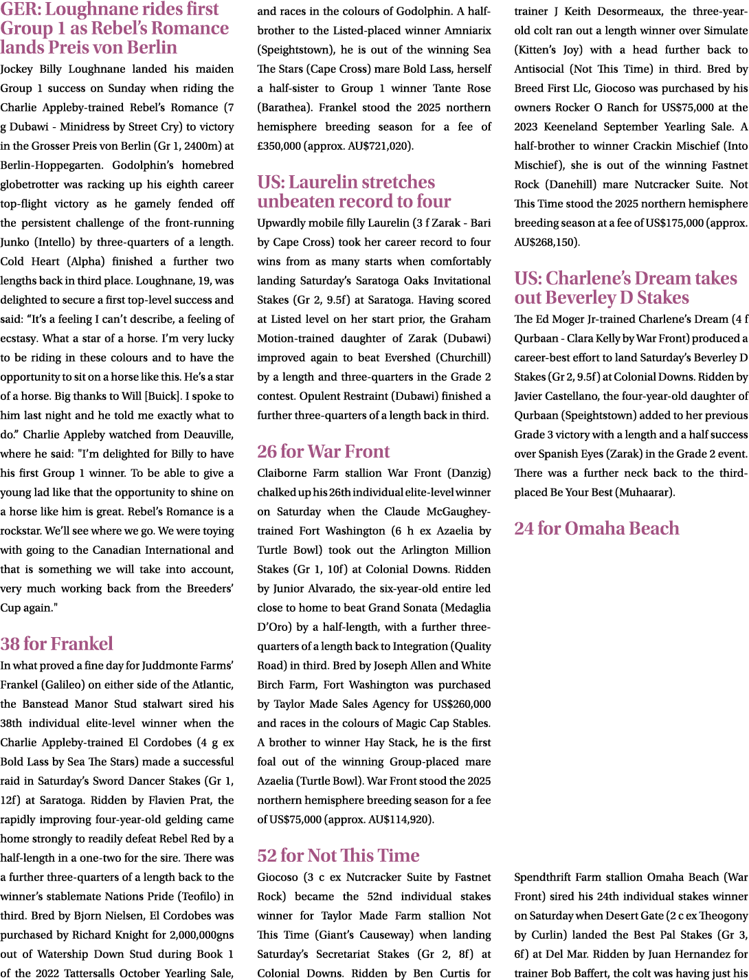 GER: Loughnane rides first Group 1 as Rebel’s Romance lands Preis von Berlin Jockey Billy Loughnane landed his maiden...