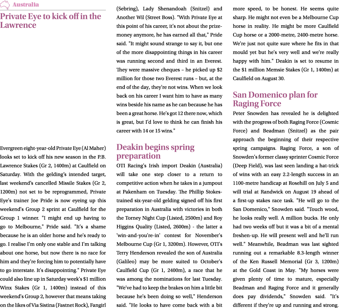 ￼ Private Eye to kick off in the Lawrence Evergreen eight year old Private Eye (Al Maher) looks set to kick off his n...