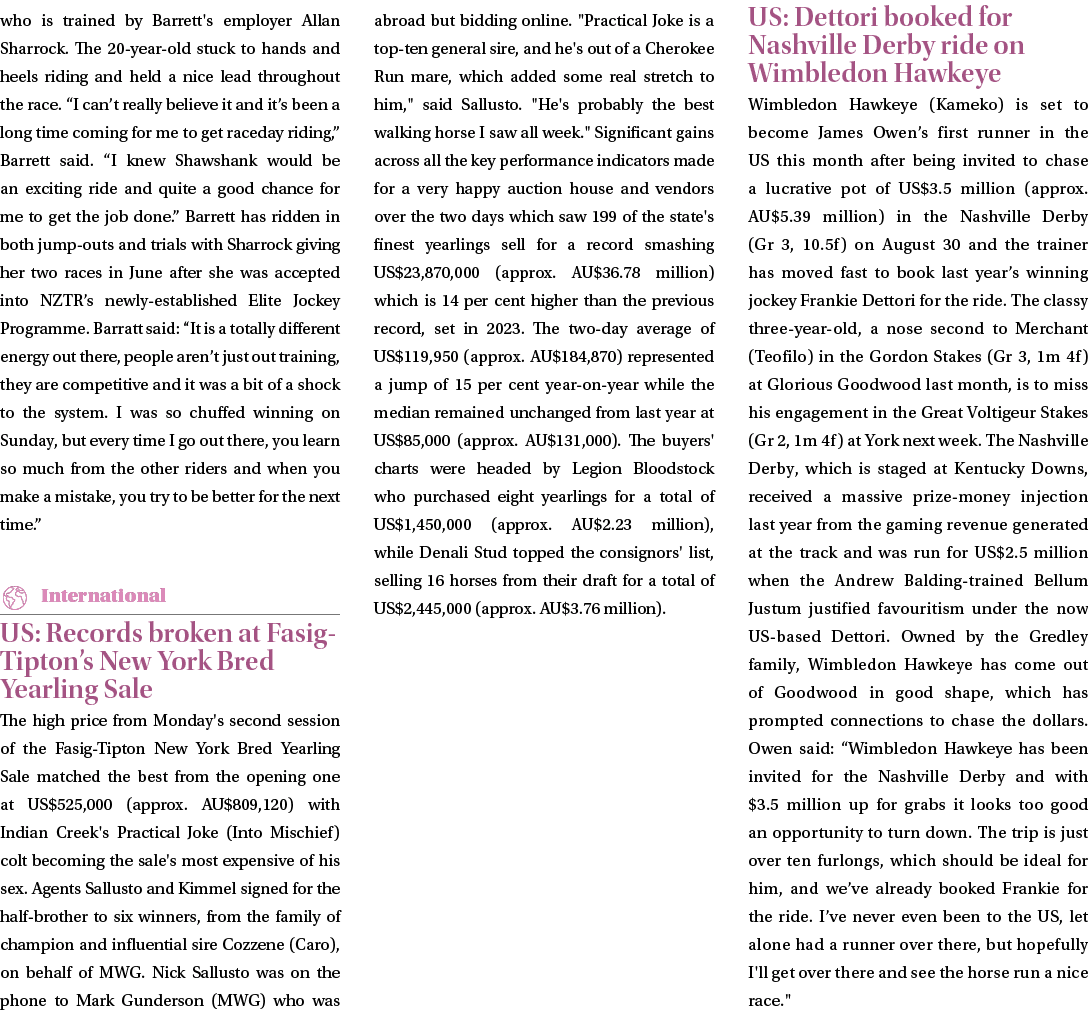 who is trained by Barrett's employer Allan Sharrock. The 20 year old stuck to hands and heels riding and held a nice ...