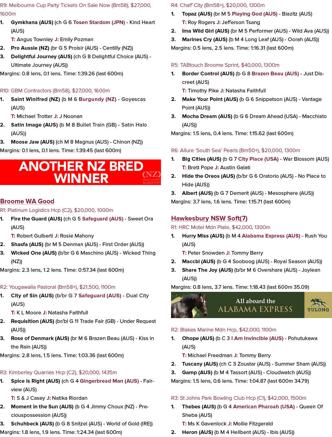 R9: Melbourne Cup Party Tickets On Sale Now (Bm58), $27,000, 1600m 1. Gymkhana (AUS) (ch G 6 Tosen Stardom (JPN) Kind...