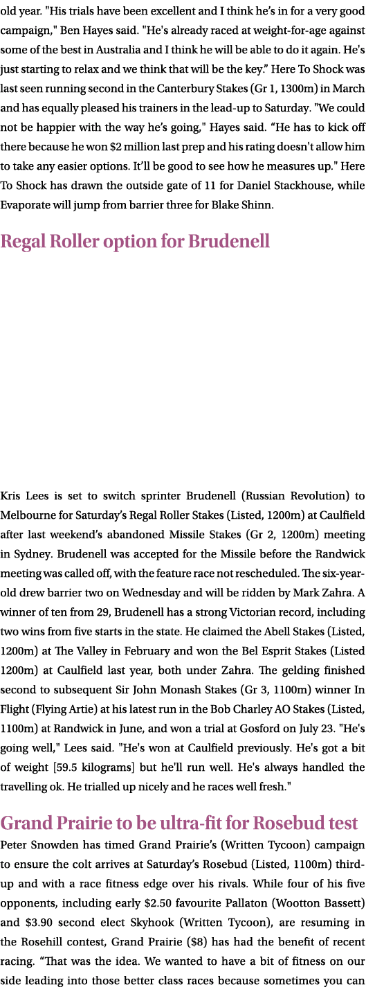 old year. \“His trials have been excellent and I think he’s in for a very good campaign,\" Ben Hayes said. \"He's alr...