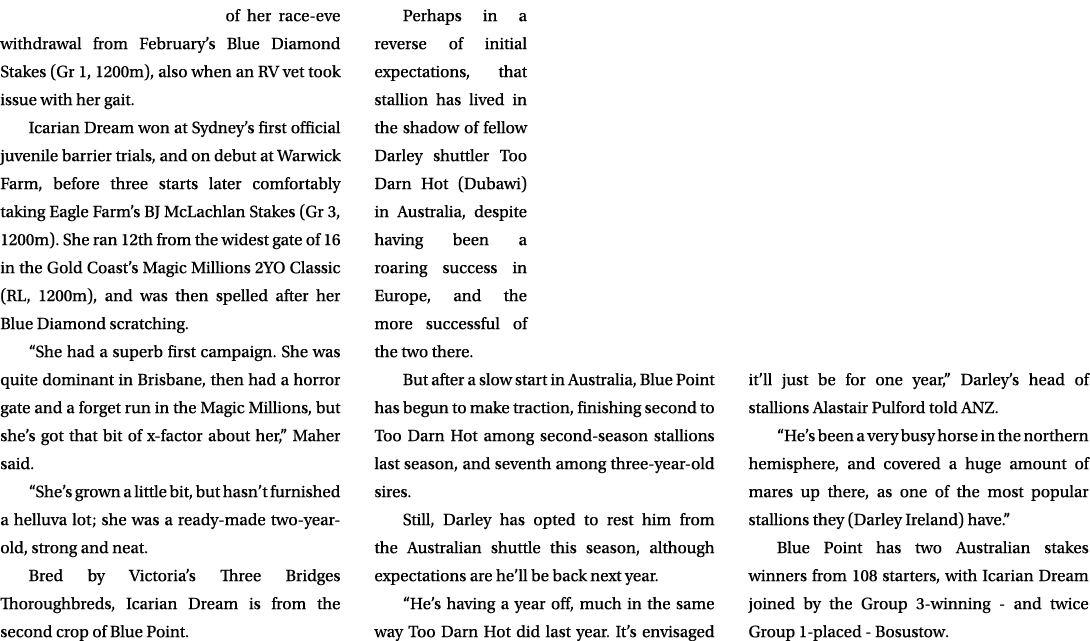 of her race eve withdrawal from February’s Blue Diamond Stakes (Gr 1, 1200m), also when an RV vet took issue with her...