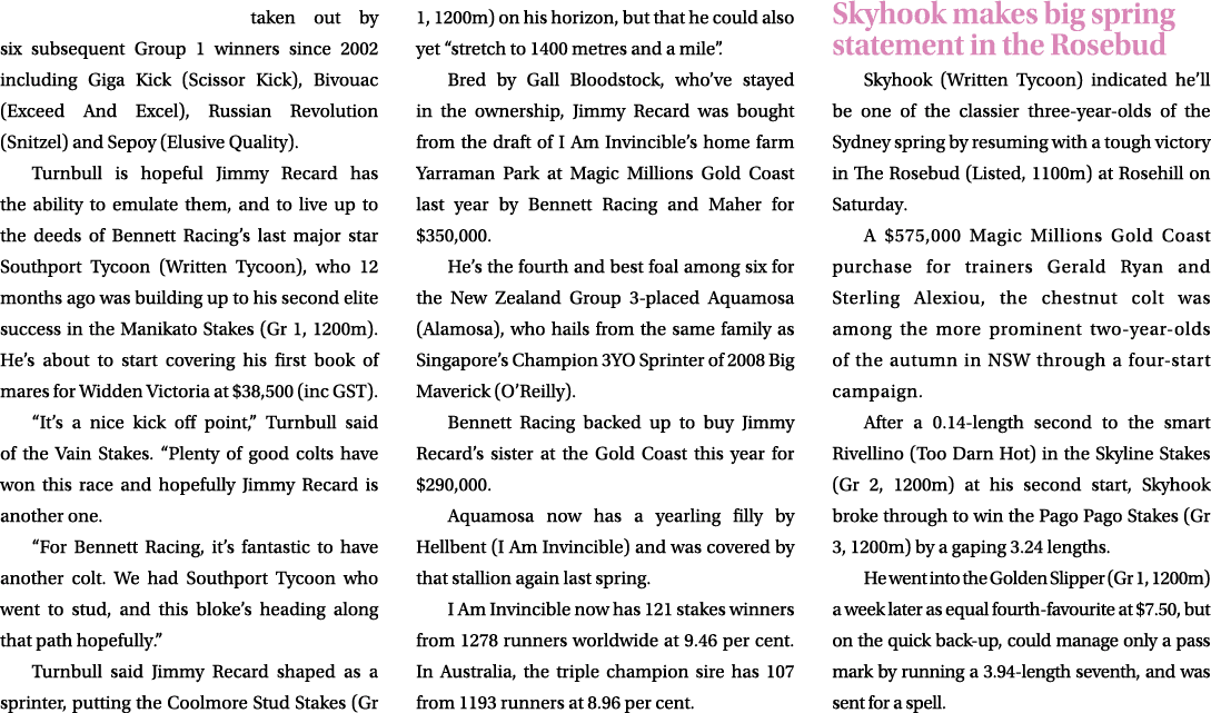 taken out by six subsequent Group 1 winners since 2002 including Giga Kick (Scissor Kick), Bivouac (Exceed And Excel)...