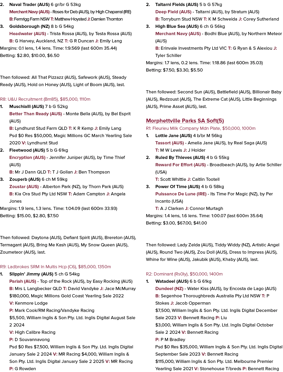 2. Naval Trader (AUS) 6 gr/br G 53kg Merchant Navy (AUS) Roses for Deb (AUS), by High Chaparral (IRE) B: Fernrigg Far...