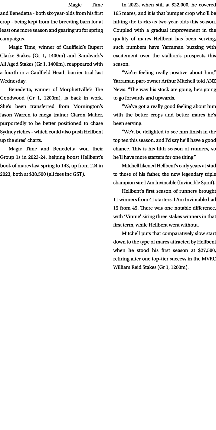 Magic Time and Benedetta both six year olds from his first crop being kept from the breeding barn for at least one mo...