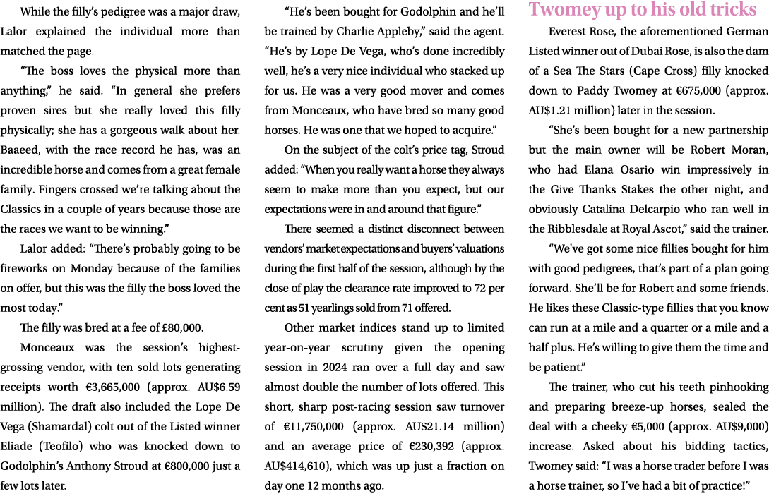 While the filly’s pedigree was a major draw, Lalor explained the individual more than matched the page. “The boss lov...