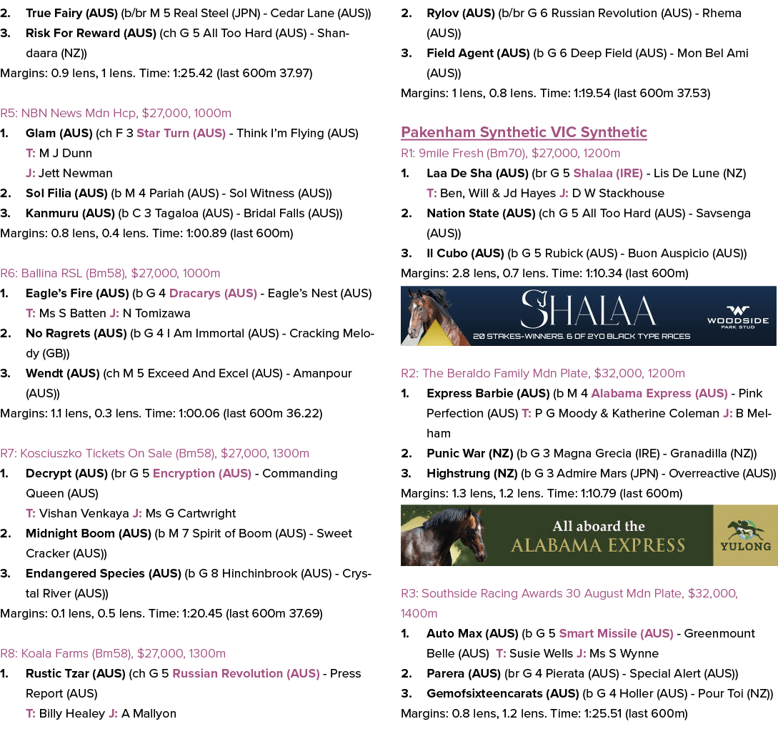 2. True Fairy (AUS) (b/br M 5 Real Steel (JPN) Cedar Lane (AUS)) 3. Risk For Reward (AUS) (ch G 5 All Too Hard (AUS) ...