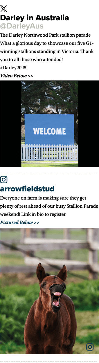 ￼ Darley in Australia @DarleyAus The Darley Northwood Park stallion parade What a glorious day to showcase our five G...