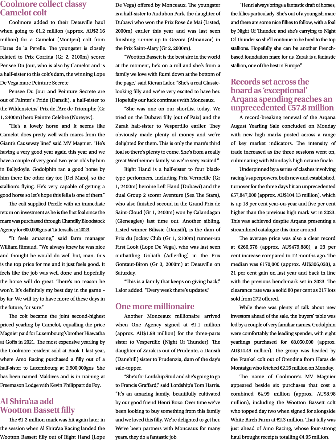 Coolmore collect classy Camelot colt Coolmore added to their Deauville haul when going to €1.2 million (approx. AU$2....