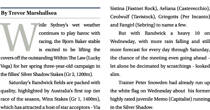 ￼ While Sydney’s wet weather continues to play havoc with racing, the Bjorn Baker stable is excited to be lifting the...