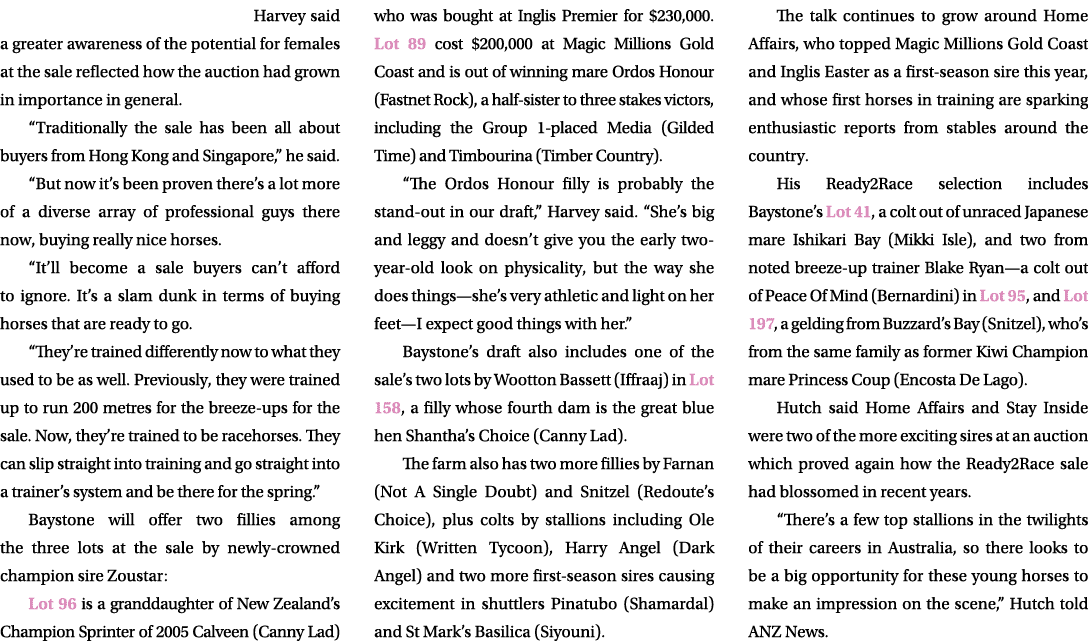 Harvey said a greater awareness of the potential for females at the sale reflected how the auction had grown in impor...