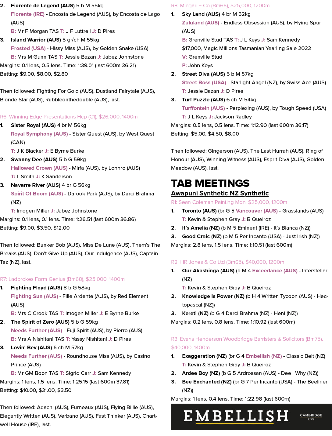 2. Fiorente de Legend (AUS) 5 b M 55kg Fiorente (IRE) Encosta de Legend (AUS), by Encosta de Lago (AUS) B: Mr F Morga...