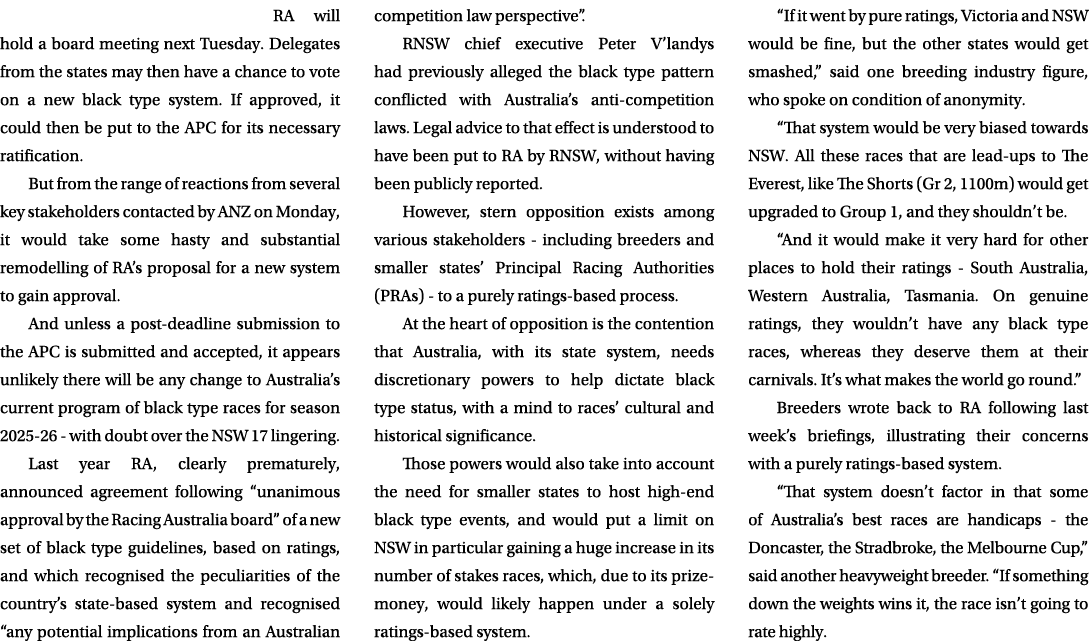 RA will hold a board meeting next Tuesday. Delegates from the states may then have a chance to vote on a new black t...