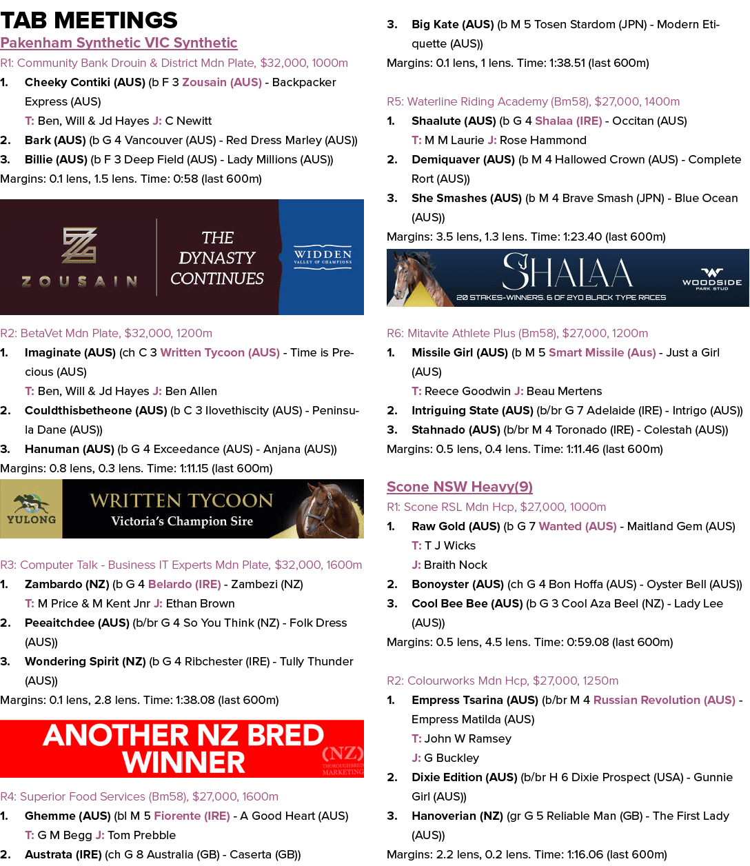 Tab Meetings Pakenham Synthetic VIC Synthetic R1: Community Bank Drouin & District Mdn Plate, $32,000, 1000m 1. Cheek...
