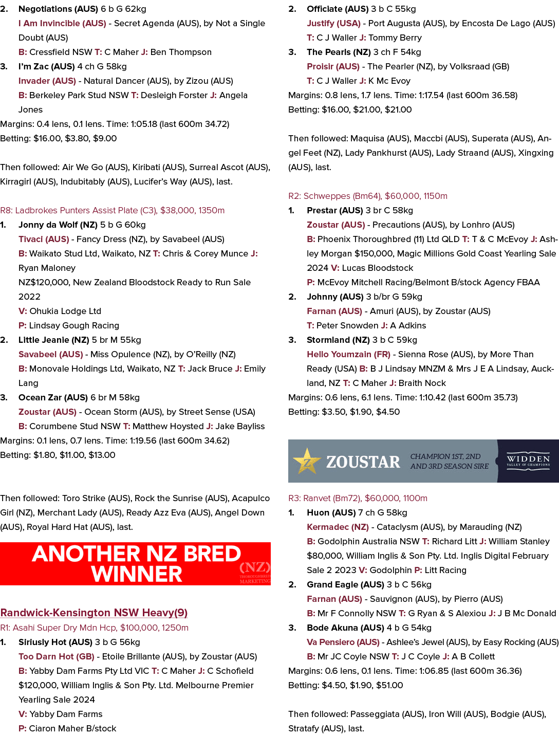 2. Negotiations (AUS) 6 b G 62kg I Am Invincible (AUS) Secret Agenda (AUS), by Not a Single Doubt (AUS) B: Cressfield...