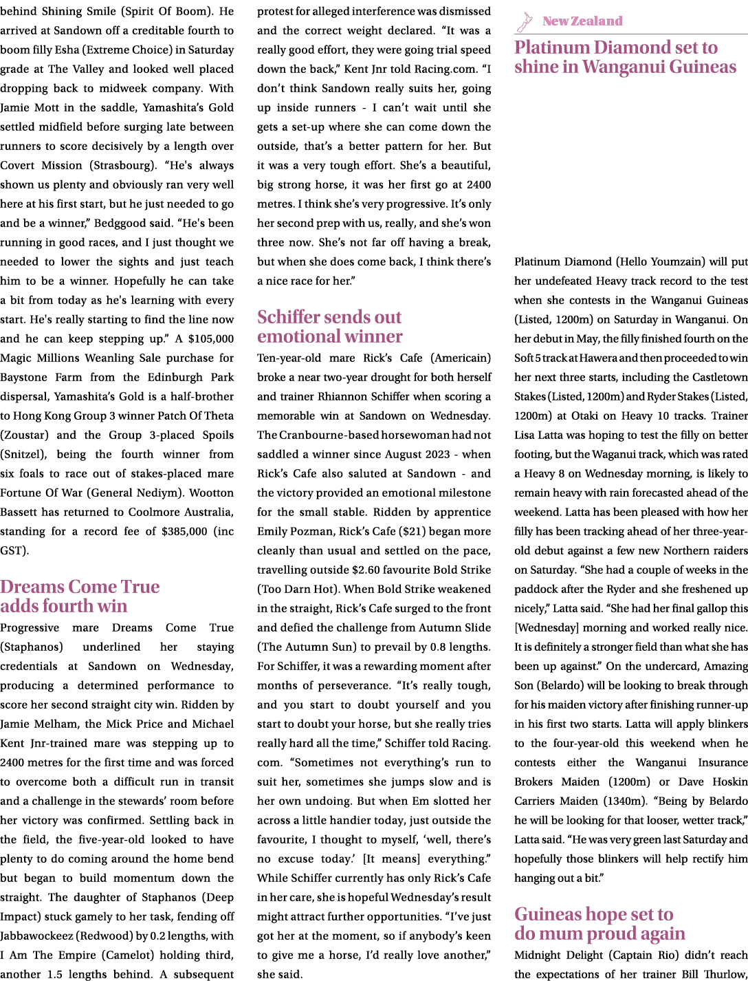 behind Shining Smile (Spirit Of Boom). He arrived at Sandown off a creditable fourth to boom filly Esha (Extreme Choi...