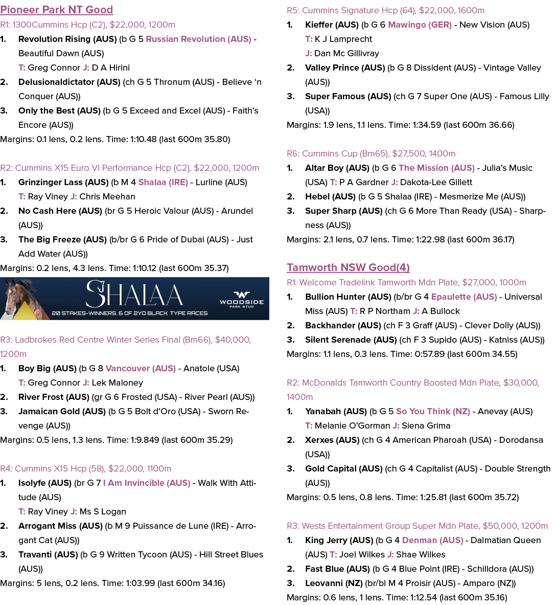 Pioneer Park NT Good R1: 1300Cummins Hcp (C2), $22,000, 1200m 1. Revolution Rising (AUS) (b G 5 Russian Revolution (A...