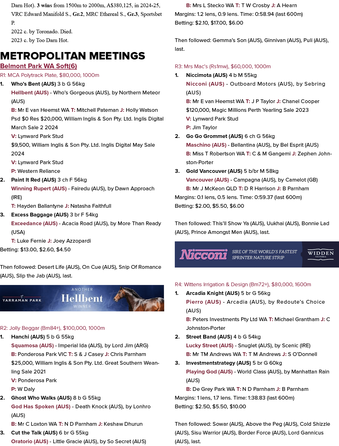 Darn Hot). 3 wins from 1500m to 2000m, A$380,125, in 2024 25, VRC Edward Manifold S., Gr.2, MRC Ethereal S., Gr.3, Sp...
