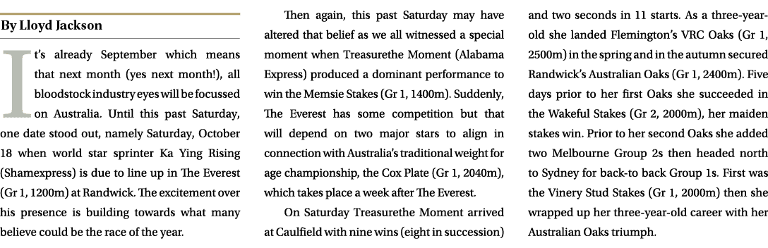 ￼ It’s already September which means that next month (yes next month!), all bloodstock industry eyes will be focussed...