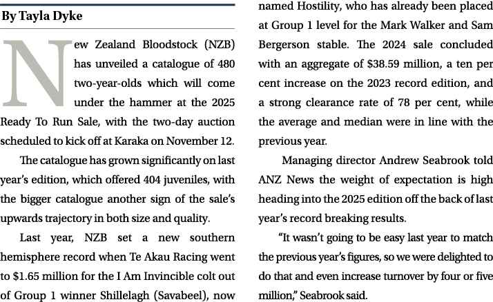 ￼ New Zealand Bloodstock (NZB) has unveiled a catalogue of 480 two year olds which will come under the hammer at the ...