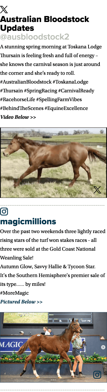 ￼ Australian Bloodstock Updates @ausbloodstock2 A stunning spring morning at Toskana Lodge Thursain is feeling fresh ...