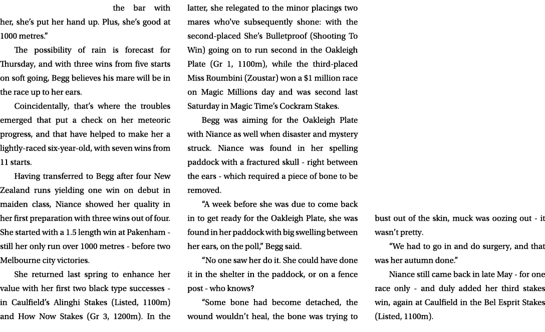 the bar with her, she’s put her hand up. Plus, she’s good at 1000 metres.” The possibility of rain is forecast for Th...