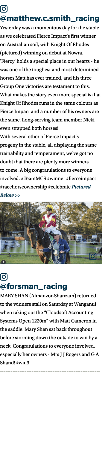 ￼ @matthew.c.smith_racing Yesterday was a momentous day for the stable as we celebrated Fierce Impact's first winner ...