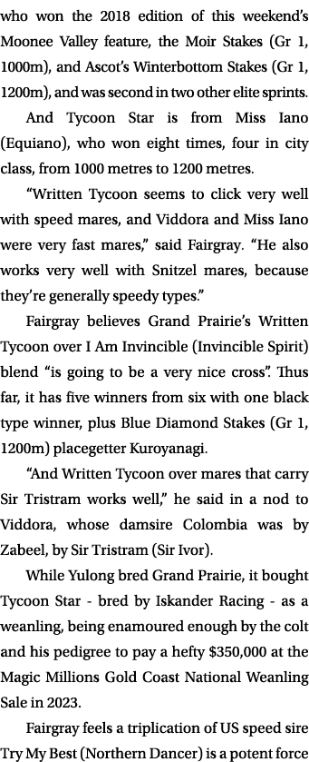 who won the 2018 edition of this weekend’s Moonee Valley feature, the Moir Stakes (Gr 1, 1000m), and Ascot’s Winterbo...