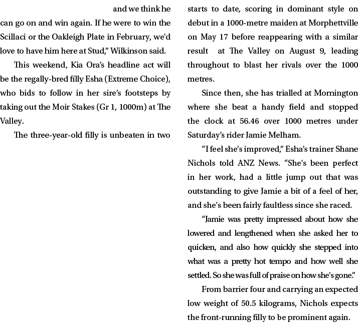 and we think he can go on and win again. If he were to win the Scillaci or the Oakleigh Plate in February, we'd love ...