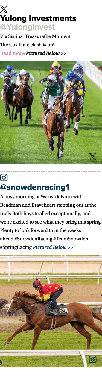 ￼ Yulong Investments @YulongInvest Via Sistina Treasurethe Moment The Cox Plate clash is on! Read more️ Pictured Belo...