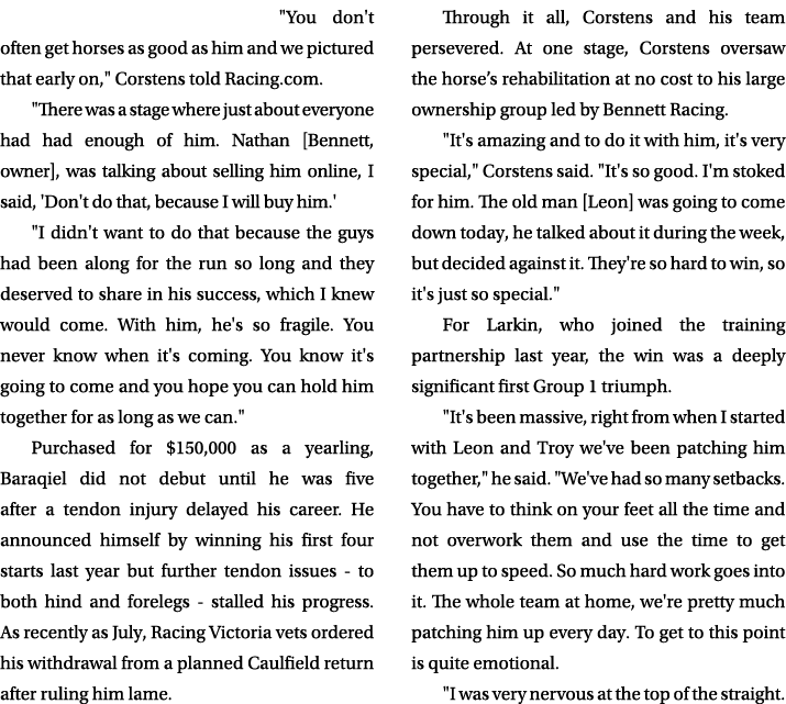 \“You don't often get horses as good as him and we pictured that early on,\" Corstens told Racing.com. \"There was a ...