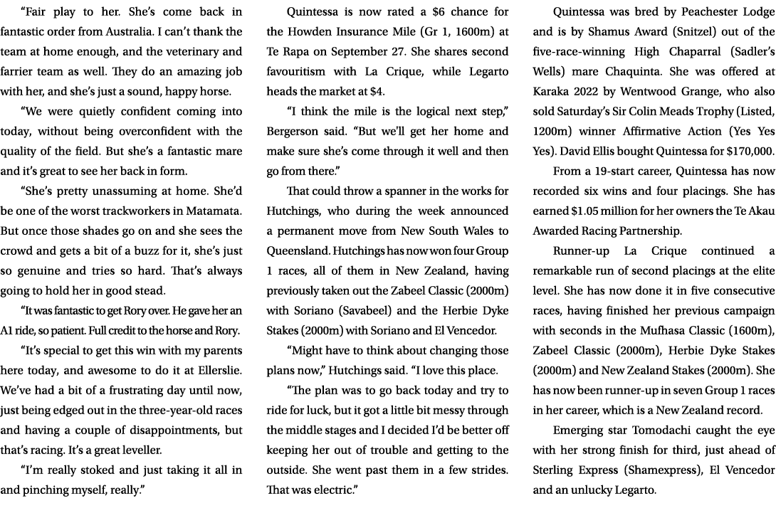 “Fair play to her. She’s come back in fantastic order from Australia. I can’t thank the team at home enough, and the ...
