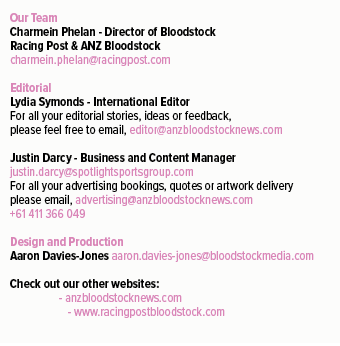 Our Team Charmein Phelan Director of Bloodstock Racing Post & ANZ Bloodstock charmein.phelan@racingpost.com Editorial...