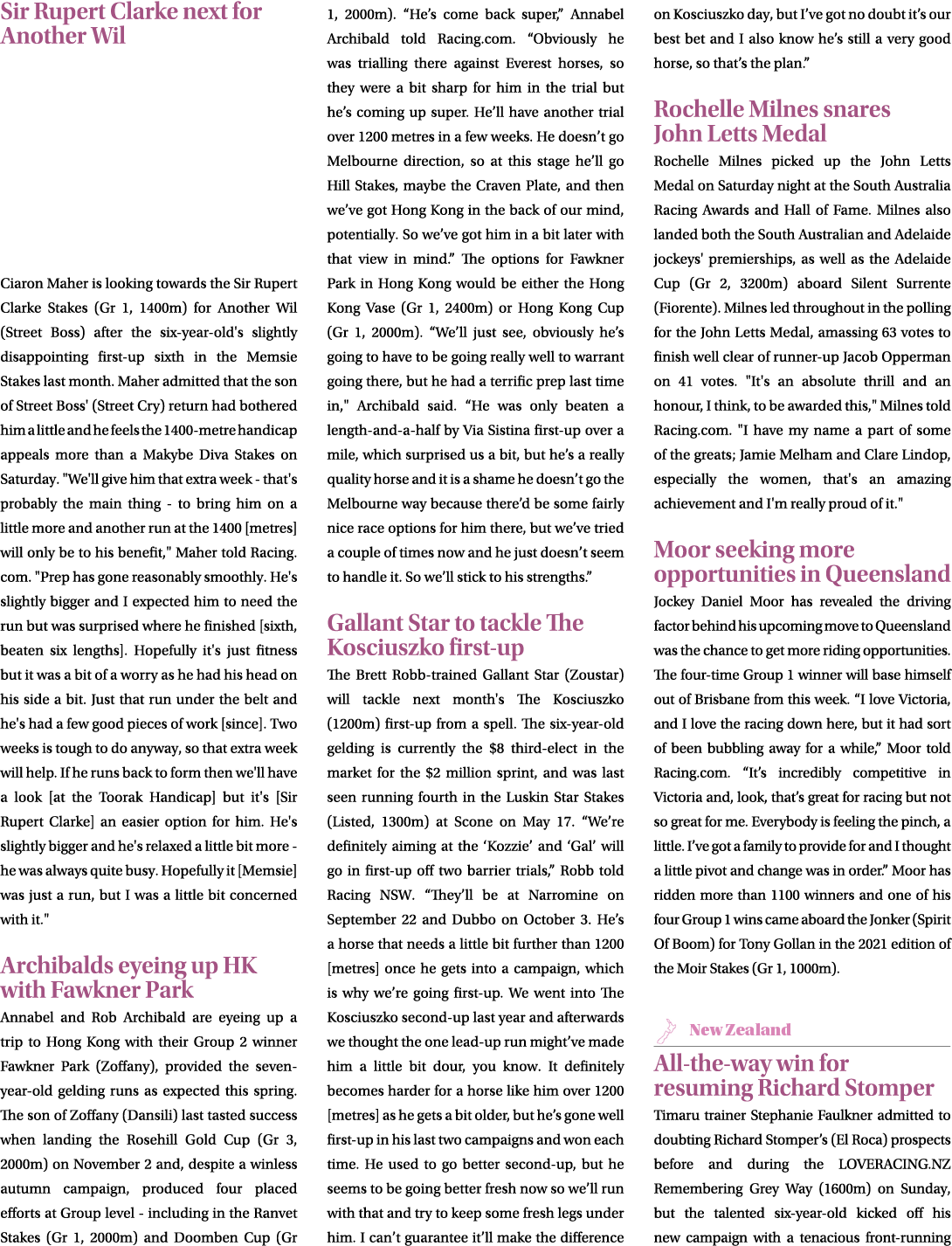 Sir Rupert Clarke next for Another Wil Ciaron Maher is looking towards the Sir Rupert Clarke Stakes (Gr 1, 1400m) for...
