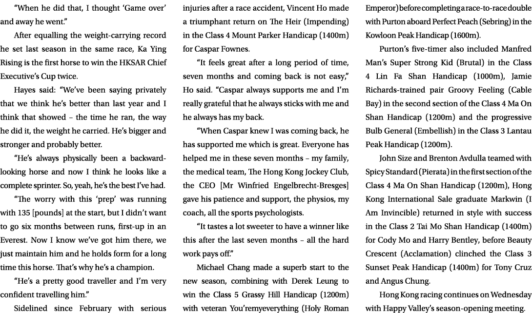 “When he did that, I thought ‘Game over’ and away he went.” After equalling the weight carrying record he set last se...